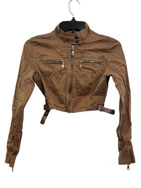 Brown Cropped Moto Jacket Y.Y.5 USA Size Small vintage Y2K